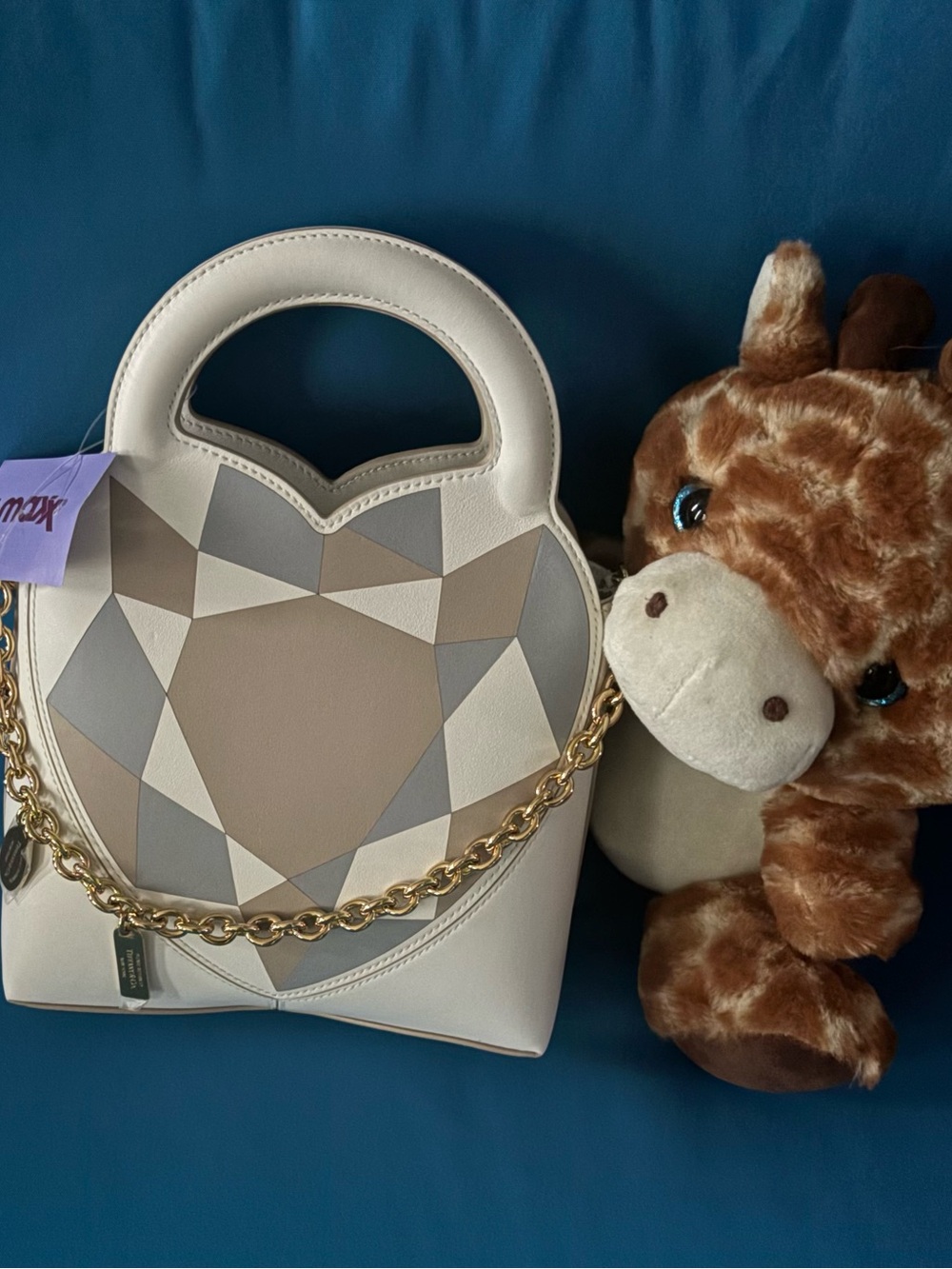 Tiffany & Co. Cream Handbag with Taupe & Gray Geometric Heart